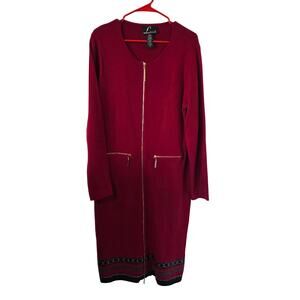 Liorah Womens Full Zip  Wool Blend Knit Midi Dress Plus Size 16 Dark Red Career